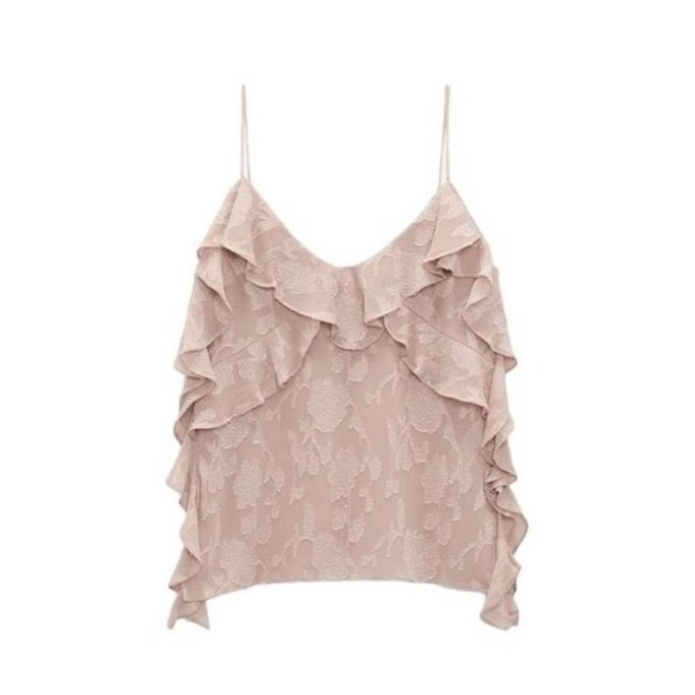 ZARA RUFFLED JACQUARD TOP BEIGE-PINK SIZE M | 8031/893 317/013